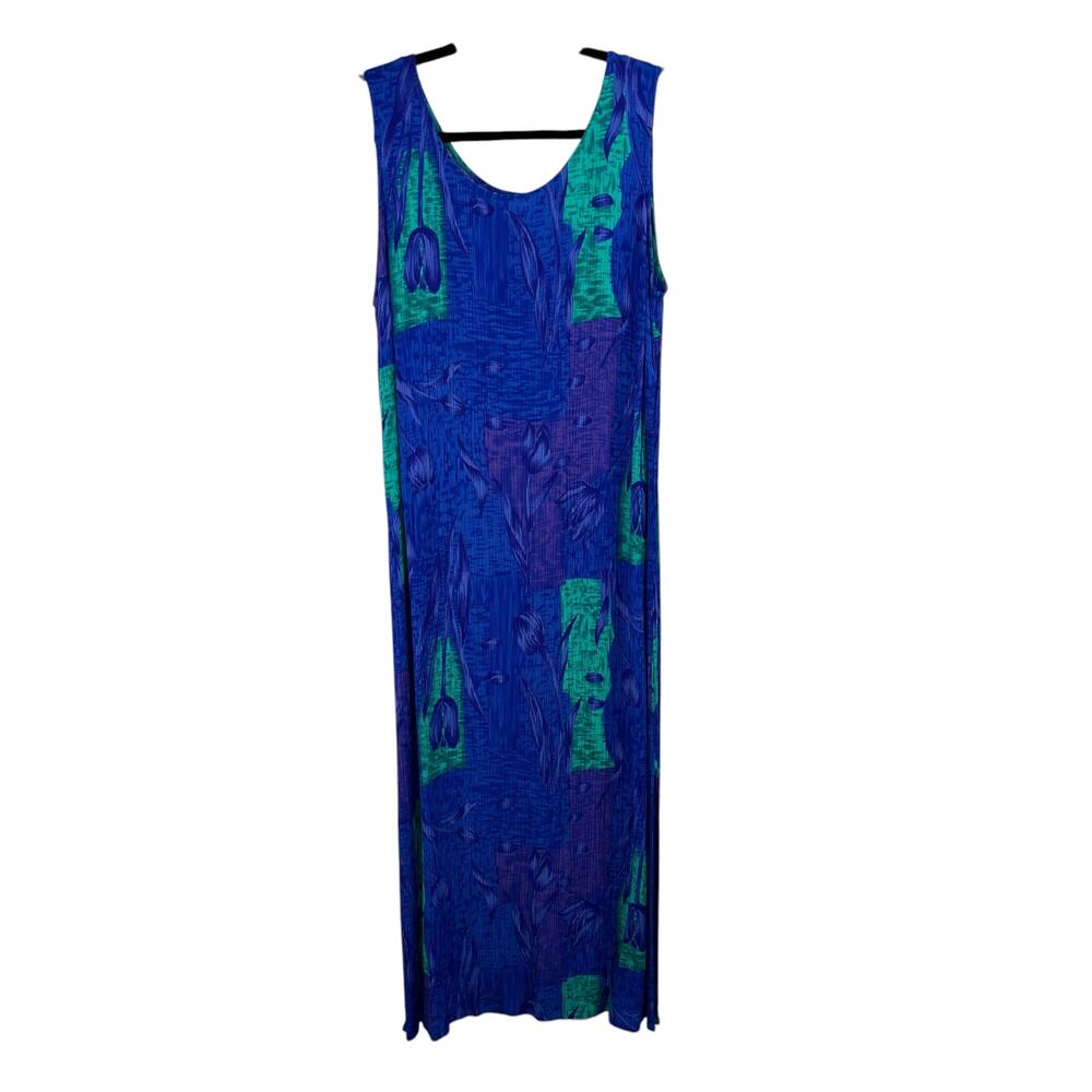 Vintage Drapers & Damons Blue Floral Crinkle Shift Midi Sundress Plus Size 14W